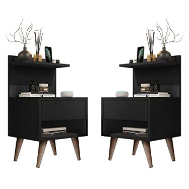 Imagem de KIT 2 Mesas De Cabeceira Modelo Sleep Com Gaveta Pés Pinus Amadeirado - Quality Móveis (Preto)