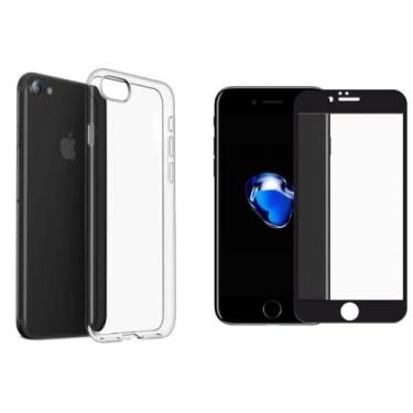 Imagem de Película De Vidro 3D Tela Toda Para iPhone + Capa Capinha Case (iPhone 7/8 Preto)