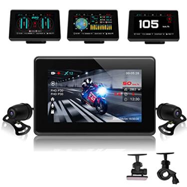 Imagem de XRC TECH Câmera de painel inteligente para motocicleta com tela sensível ao toque à prova d'água e poeira, com medidor de inclinação combinado/monitor de cabeça HUD/bússola/GPS e outras telas multifuncionais