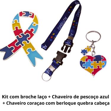 Imagem de Chaveiro autista + pin + chav pescoço azul