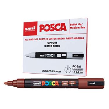 Imagem de POSCA, UNI, Caneta Marcador PC-5M, Ponta Média, traço de 2,5mm a 6,8mm, Marrom Cacau, Caixa com 6 Unidades