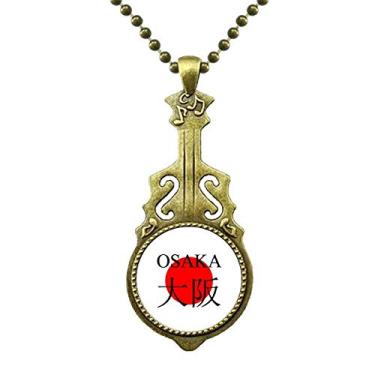 Imagem de DIYthinker Colar com bandeira do sol vermelha do nome da cidade japonesa Osaka com pingente de música de guitarra antiga