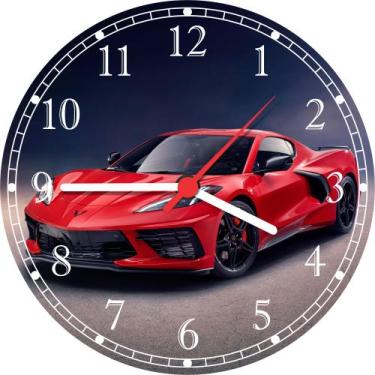 Imagem de Relógio De Parede Carro Esportivo Corvette Vermelho Automobilismo Auto