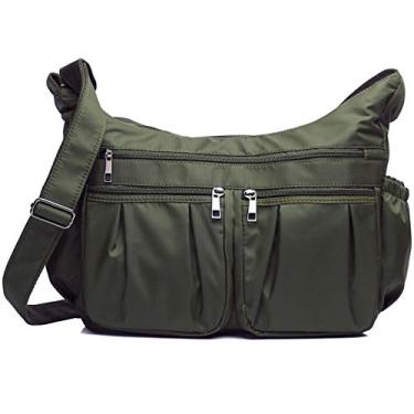Imagem de VOLGANIK ROCK Bolsas transversais para mulheres, bolsas de ombro, leve, impermeável, nylon, bolsa de viagem, cadernos de bolso femininos, Verde militar - Grande