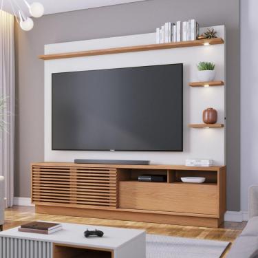 Imagem de Estante Home Theater com Led Para TV até 70 Polegadas 1 Porta Campeche Colibri Freijó/Off White Matte