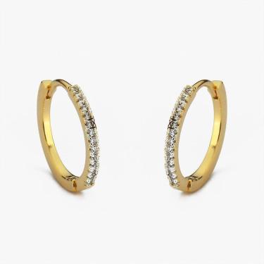 Imagem de Brinco Argola Click Cravejada Banhada A Ouro 18k - Pequeno
