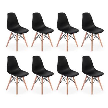 Imagem de Conjunto 8 Cadeiras Charles Eames Eiffel Wood Base Madeira - Preta - I