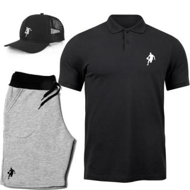 Imagem de Kit Camiseta Gola Polo Masculina Casual Com Bermuda E Boné Dibre  -  A