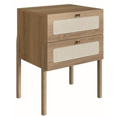 Imagem de Mesa de Cabeceira Oslo Artesano 48 cm (largura) em Mdp Palha Natural Duas Gavetas Base Madeira