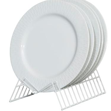 Imagem de Suporte Porta 12 Pratos Organizador de Armário Aramado Vertical Branco Plana Store