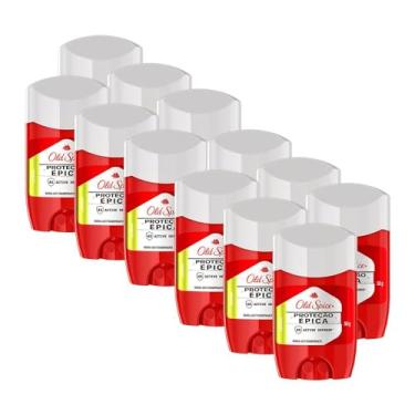Imagem de Kit 12 Desodorante em barra Old Spice Proteção Épica Lenha 50g