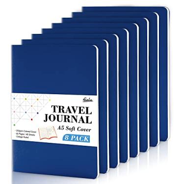 Imagem de Pacote com 8 Diário de capa macia, cadernos Feela pautados para o trabalho, diário de viagem forrado para mulheres e homens, anotações caderno material escolar escrita comercial, 20,8 cm x 14 cm, A5, azul-marinho
