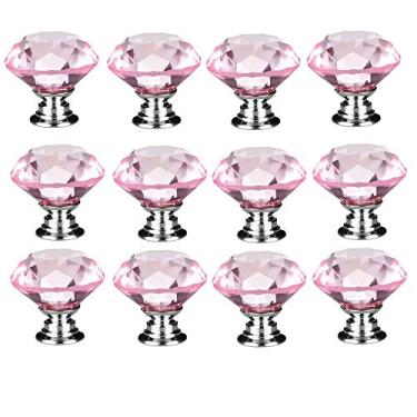 Imagem de 12 peças 30 mm de vidro cristal rosa em forma de diamante puxador de armário de gaveta de armário para armário, armários de cozinha e banheiro, escanto, estante, venezianas, etc. (rosa)