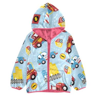 Imagem de KLL Cartoon Rescue Trucks Girls Sherpa forrado com capuz para bebês meninos roupa rosa elegante bebê menino roupas 3T, Caminhões de resgate de desenhos animados, 7-8 Anos