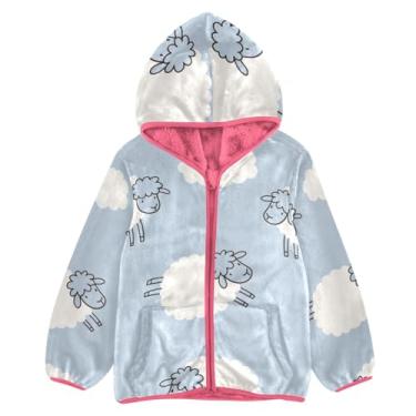 Imagem de KLL Lindo desenho animado ovelha azul animal criança menina sherpa jaqueta infantil menina moletom com capuz rosa inverno roupas de bebê menino 3T, Ovelha com desenho de animal azul, 4 Anos