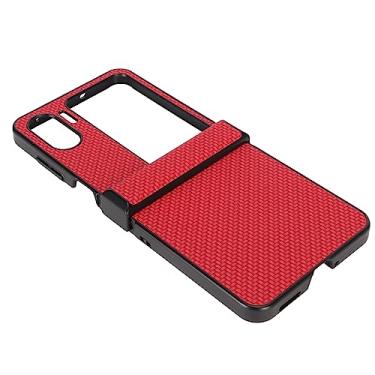 Imagem de Capa de telefone com textura de fibra de carbono ABS protetor de telefone dobrável de plástico leve para Find N2 Flip (vermelho)