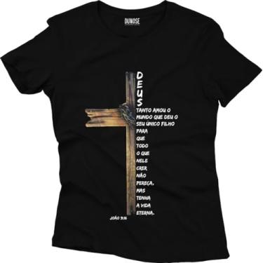 Imagem de Camiseta Algodão Feminina Cruz Cristã Evangélica Joã0 3-16 Tamanho:G;Cor:Preto