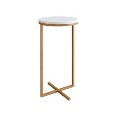 Imagem de Mesa Lateral Redonda Volpi Branca e Dourada 56x30 cm