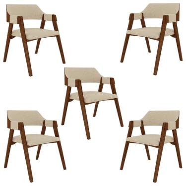 Imagem de Kit 5 Cadeiras Sala de Jantar e Jogos Carteados Madeira Maciça Poker Linho OffWhite/Imbuia G42 - Gran Belo