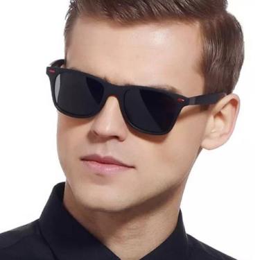 Imagem de Oculos De Sol Quadrado Masculino Polarizado Preto Vermelho Uv 400Nm Vi