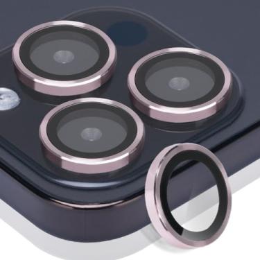 Imagem de Rayorcon Protetor de lente de câmera para iPhone 15 Pro e iPhone 15 Pro Max, protetor de lente de vidro temperado anel de liga de alumínio capa de câmera compatível com iPhone 15 Pro/iPhone 15 Pro Max (rosa)