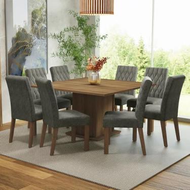 Imagem de Conjunto Sala de Jantar Mesa Tampo de Madeira 8 Cadeiras Leila Madesa