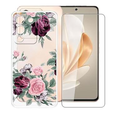 Imagem de AQGGIIXY Capa de telefone para Vivo V30 Lite (6,7 polegadas) capa com 1 x película protetora de vidro temperado, TPU macio fino [à prova de choque X anti-amarelamento] capa transparente, para Vivo V30