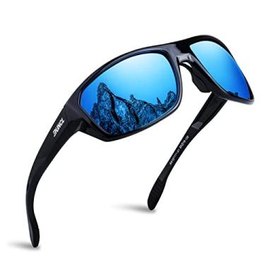 Imagem de RUNCL Óculos de sol esportivos polarizados Cleon para homens mulheres pesca condução ciclismo, Espelhado preto/azul, One Size