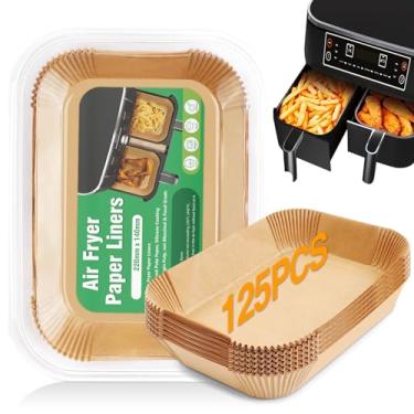 Imagem de Forro de papel descartável Air Fryer para Ninja Dual, 125 peças de forros antiaderentes para fritadeira retangular 21 x 14 cm, forros de pergaminho para fritadeira de ar para Ninja DZ201, acessórios