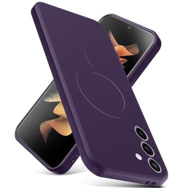 Imagem de YSLBWLE Capa magnética para Galaxy S23 FE 5G, capa fina de silicone líquido, à prova de choque, capa fina para celular Galaxy S23 FE 5G, capa protetora de câmera de corpo inteiro - roxo profundo