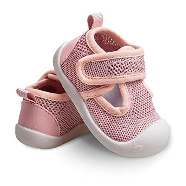 Imagem de Sapatos de primeira caminhada para bebês de 1 a 4 anos para crianças de 1 a 4 anos, sola macia, antiderrapante, malha de algodão, respirável, leve, material TPR sem cadarço, tênis para uso ao ar