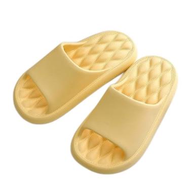 Imagem de Chinelos de tubarão chinelos masculinos verão interior ao ar livre sandálias de banheiro feminino fundo grosso casa sandálias masculinas moda sandálias de verão (cor: amarelo leite, tamanho: 42-43)