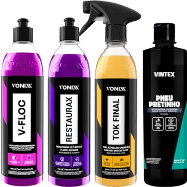 Imagem de Kit Tok Final Cera Carnaúba + Restaurax + V-Floc + Pneu Pretinho 500ml Vonixx