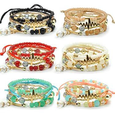 Imagem de Conjuntos de pulseiras boêmias para mulheres – 6 conjuntos de pulseiras elásticas empilháveis multicoloridas Boho joias para mulheres, pulseiras hippie, joias delicadas, presente para melhor amiga, Plástico, não conhecido,