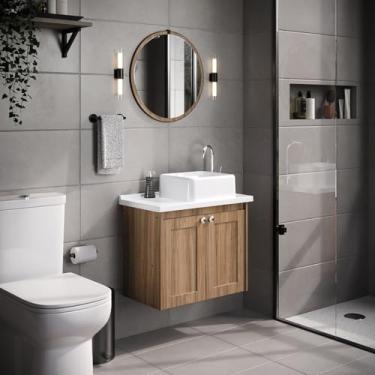 Imagem de Conjunto de Banheiro Suspenso Paris, Espelheira, Tampo e Cuba em Mármore Sintético Nogal Sevilha