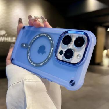 Imagem de Luxo magnético fosco translúcido armadura à prova de choque caso para iphone 114 12 13 15 pro max plus capa de carregamento sem fio, azul, para iphone 15