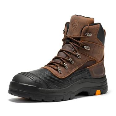 Imagem de ROCKROOSTER Botas de trabalho masculinas impermeáveis, botas de 15 cm com cadarço até o tornozelo, biqueira de aço ASTM botas de segurança masculinas AK216, Ak216, marrom, bico de aço, 11 Wide