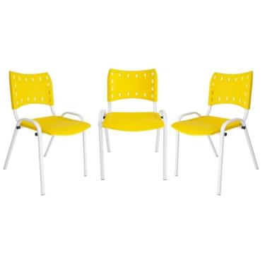 Imagem de ECOM HOME - KIT 3 CADEIRAS EMPILHAVEL ISO AMARELA BASE BRANCA EM AÇO