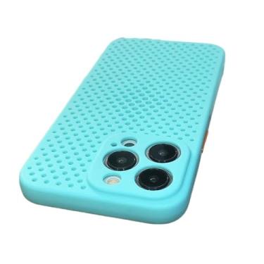 Imagem de Capa de telefone com resfriamento de dissipação de calor para iPhone 15 14 13 12 11 Pro Xs Max XR X Plus Capa macia de cor de contraste de malha respirável, azul celeste, para iPhone 14 pro