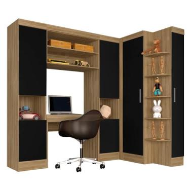 Imagem de Guarda Roupa Modulado Com Penteadeira Cleo Bor/pret - Móveis Arapongas Boreal/preto Fosco