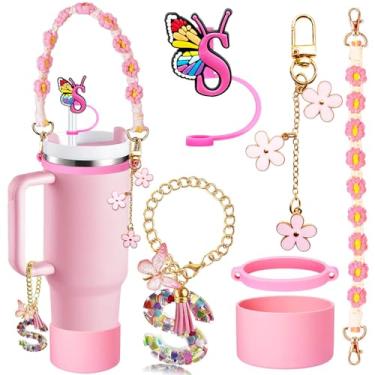 Imagem de Stanley Conjunto de acessórios de copo 6 peças para 850 g e 1,134 g, inclui tampa de capa de canudo de iniciais de silicone, bota, alça de alça de garrafa de água, anel de copo de borracha, pingente