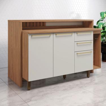 Imagem de Bancada de Cozinha Kit Ilha Gourmet Requinte 3 Portas 2 Gavetas Ripado Nature/Areia - Henn