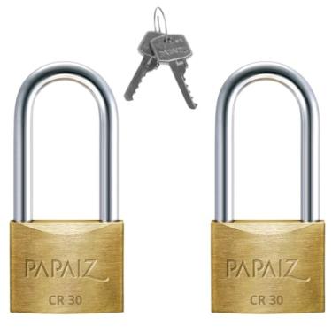 Imagem de Cadeado Pequeno 30mm Haste Longa Latão Maciço Dourado Com Chave | Kit 02 Un