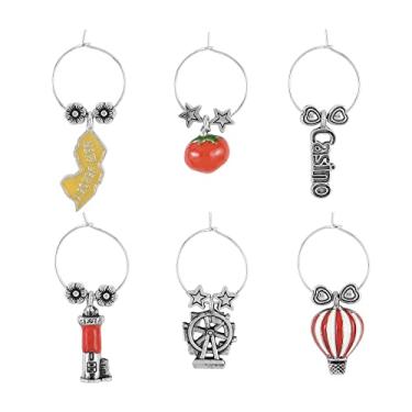 Imagem de Wine Things, 6 peças, pingentes de vinho/marcadores de bebida para taças de vinho, festa de degustação de vinhos (estado), Metal, Sem pedras preciosas