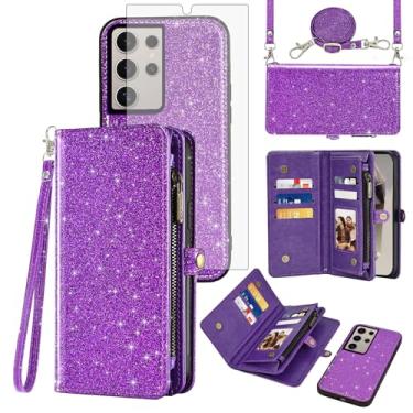 Imagem de Asuwish Capa de celular para Samsung Galaxy S24 Ultra 5G carteira com zíper destacável com protetor de tela de vidro temperado cordão alça flip suporte para cartão S24Ultra 24S S 24 24Ultra feminino