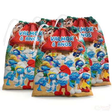 Imagem de Sacolinhas Surpresa Personalizada Tecido Smurfs (Sacolinhas 15x20, Unidades, 40)