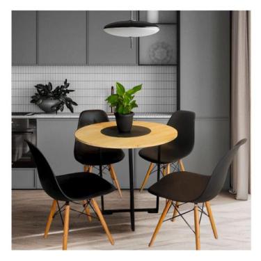 Imagem de Mesa De Jantar Redonda Para 4 Cadeiras Ferro Estilo Industrial - TB