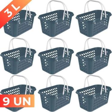 Imagem de Kit 9 Cesta Cestinha Plástica Supermercado Compras 3L c/ Alça Resisten