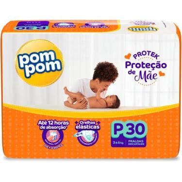 Imagem de FRALDA DESCARTÁVEL POMPOM DERMA PROTEK NOVA P 3 a 6 kg, P, 30