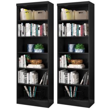 Imagem de Kit 2 Estantes Livreiro 5 Prateleiras Linus Preto - Qmovi, Preto, 47 K